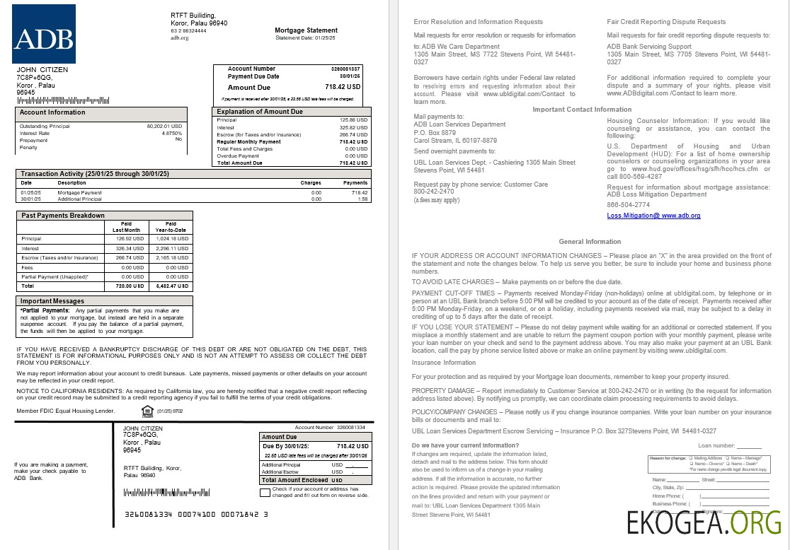 Relevé hypothécaire de la BAD aux Palaos aux formats Word et PDF